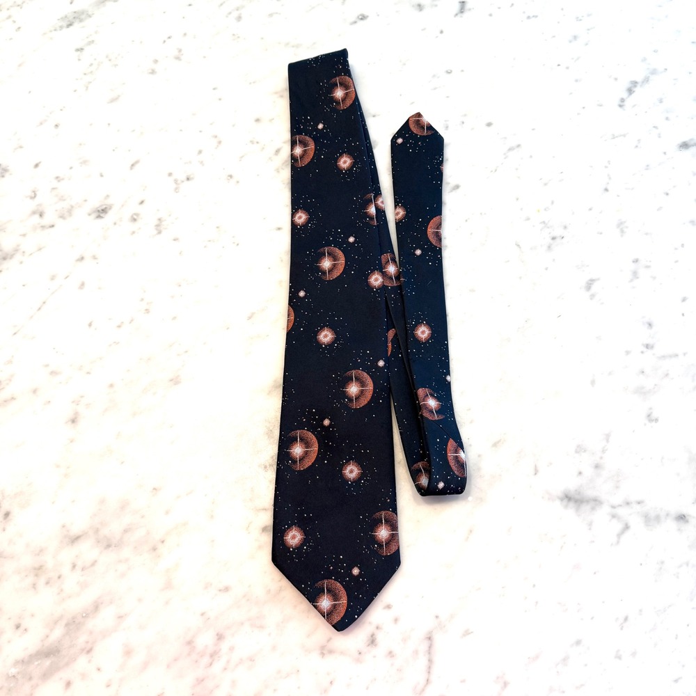 Givenchy Gentlemen Paris Mens Vintage Silk Tie Navy Blue Space Celestial Galaxy